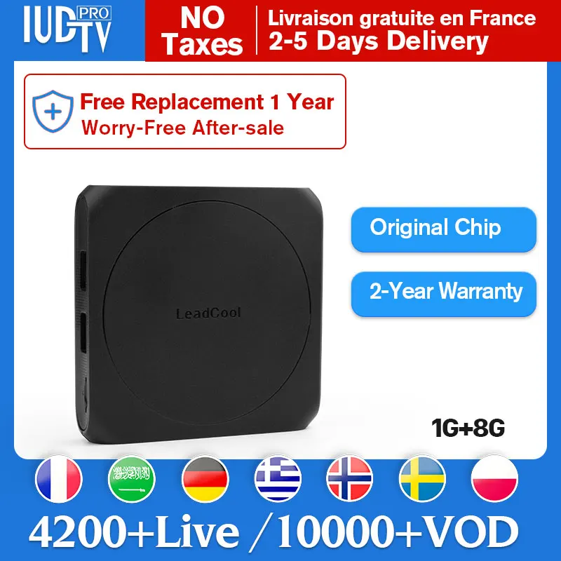 

European IPTV France Sweden Leadcool Android 7.1 IP TV Box 1 Year IUDTV PRO Code Italy Portugal Arabic French Sweden IPTV Box
