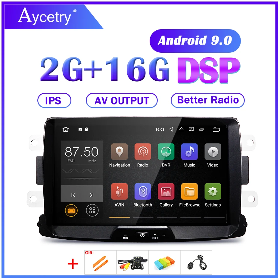 

Android 9.0 DSP Radio For Duster Logan Xray 2 Dacia Sandero Renault Captur Lada GPS Navigation IPS Screen Stereo no DVD Headunit