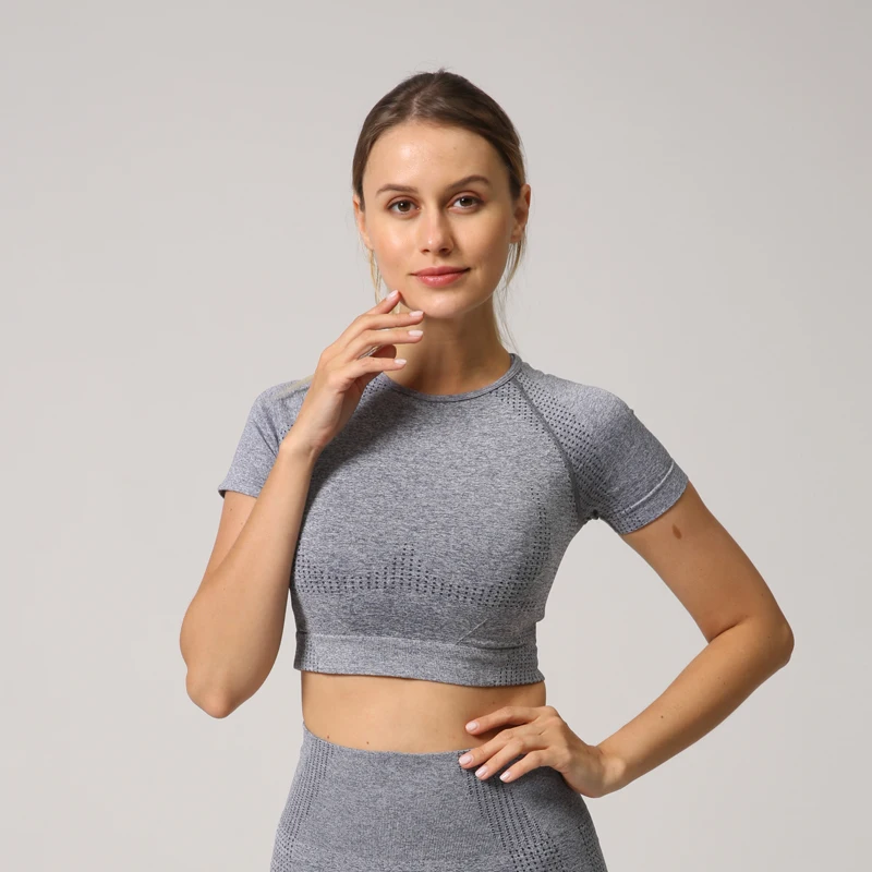 New style Women Seamless Yoga Shirt Fitness Short Sleeve Crop sports Top Workout Tops Gym Clothes For Running Sport T-shirts