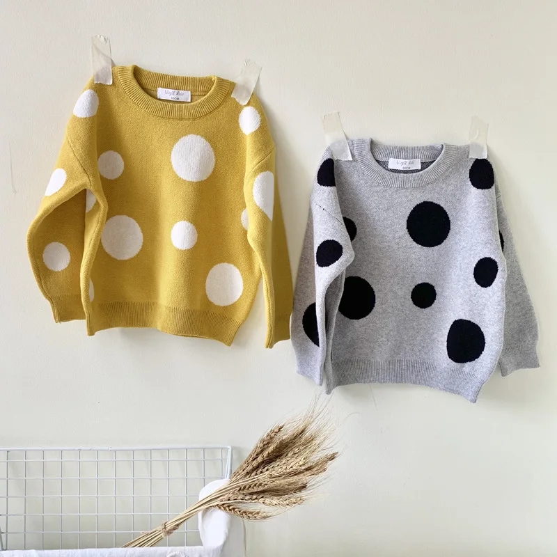 Осенне-зимняя одежда для детей; Новинка года; свитера для девочек; свитер в горошек для мальчиков; трикотажный пуловер; BC742