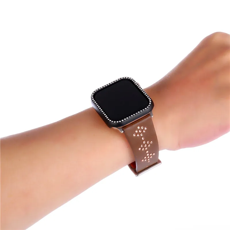 Кожаный ремешок для часов+ рамка чехол для Apple Watch 38/40/42/44 мм наручных часов Iwatch серии 4, версия 1, 2, 3, ремешок в виде бриллиантового украшения спортивные повязки наборы для ухода за кожей