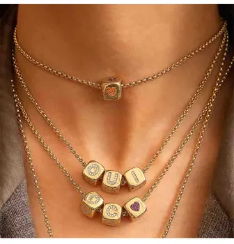 

custom your name dice necklace capital initial letter customize love pendant A-Z 1-9 Symbol DiceCuff Bracelet for Women girls
