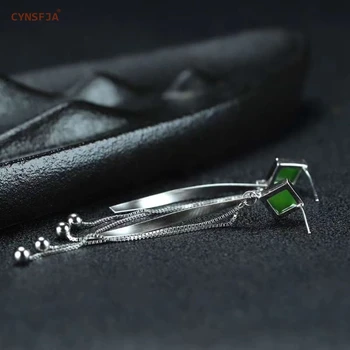 

CYNSFJA New Real Certified Natural Hetian Jasper 925 Sterling Silver Amulet Gemstone Green Jade Earrings High Quality Best Gifts