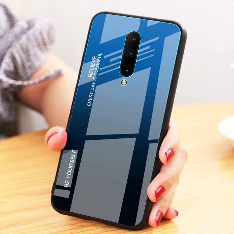 

Colorful Gradient Phone Case For Oneplus 7 7Pro Luxury Protective Case For Oneplus 7Pro 7 Gradient Tempered Glass Funda