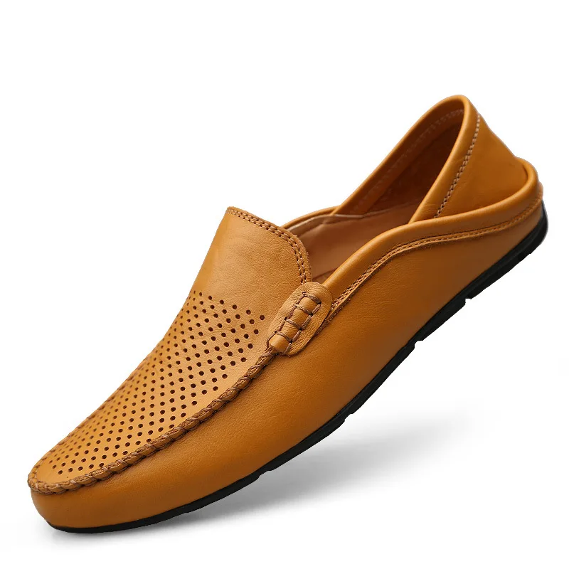 Boat Shoes Loafers Moccasins Slip On Italian Breathable Casual Genuine-Leather Summer Men