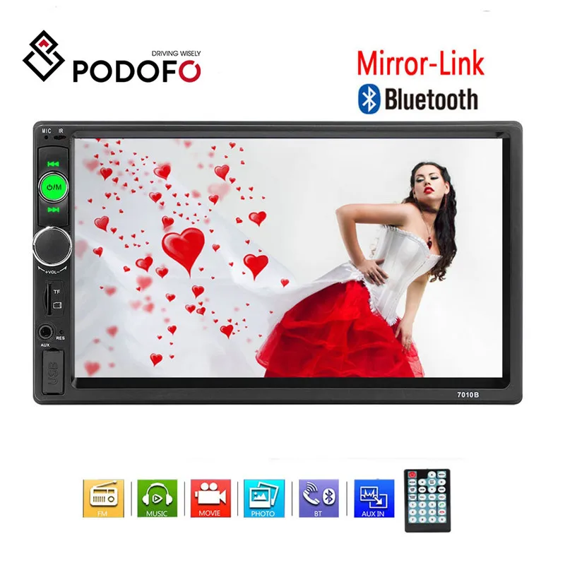 Podofo 2 Дин Радио Bluetooth Зеркало Ссылка Авторадио "7" HD MP5 мультимедийный плеер 2din FM/Aux/USB/SD приемник авто стерео