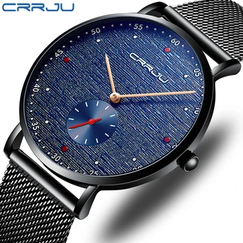 

Relogio Masculino 2019 New Slim Mesh Belt Quartz Mens Watch CRRJU Blue Fashion Watches Top Brand Luxury Waterproof Sport Clock