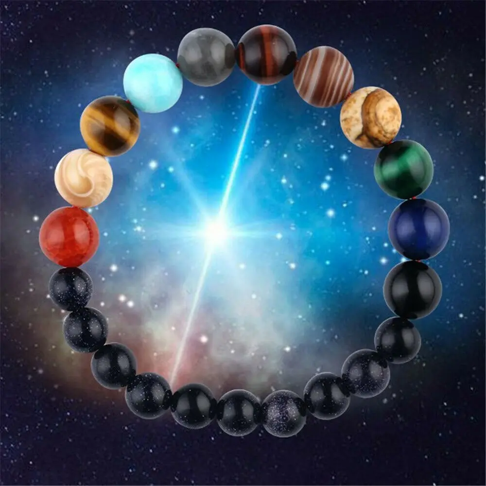 Galaxy Solar System Stars Earth Moon Bracelets Universe Nine Planets Natural Stone Bracelet Women Man Fashion Jewelry