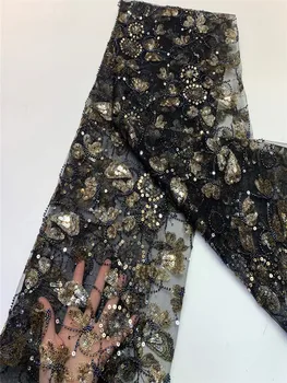

High Quality sequin Nigerian Tulle Lace Fabrics black sequins Mesh African Lace Fabric Bride French Net Lace Fabric FZ915