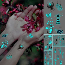 Luminous Tatoo Firefly Butterfly Moth Panda Transferable Waterproof Temporary Tattoo Stickers Women Men Kids Body Art Glow Tatto