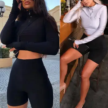 

2020 Women 2Pcs Tracksuit Turn V Cut Neck Hoodies Sweatshirt Yoga Sets Sportwear Pullover Short Suits Female Wear Sport Suit