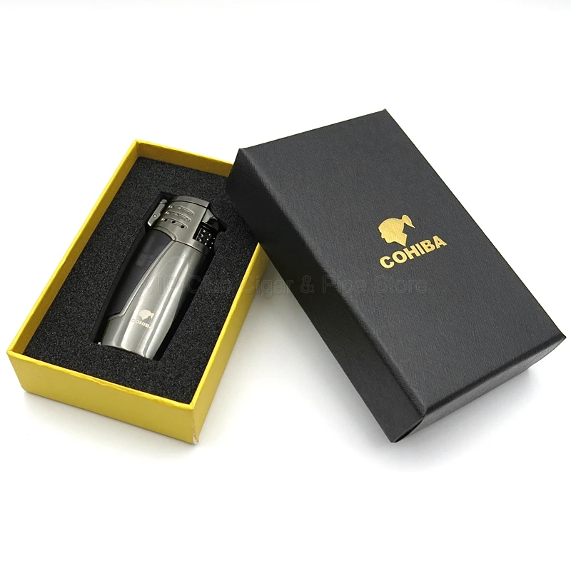 Cohiba металлическая сигаретная зажигалка, 3 фонарь, струйная Зажигалка для сигар, портативные аксессуары для курения, ветрозащитная с подарочной коробкой