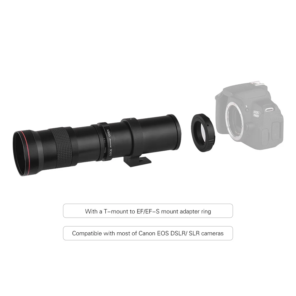 Супер телефото ручной зум-объектив 420-800 мм F/8,3-16 T-Mount с EF/EF-S переходное кольцо для Canon EOS 80D/70D/7D DSLR камеры
