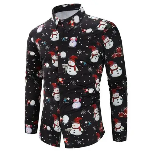 Merry Christmas Tree Men Shirt Casual Snowflakes Santa Streetwear Flower Printed Snowflake Mens Shirts Top Blouse Chemise Homme - Цвет: MM-G76