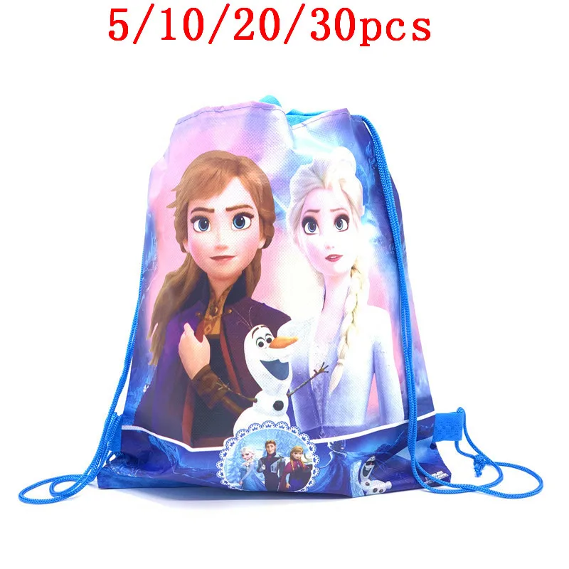 

Frozen Princess Elsa Anna 5/10/20/30PCS Birthday Party Gifts Non-woven 27*34cm Drawstring Good Bags Kids Favor School Backpacks