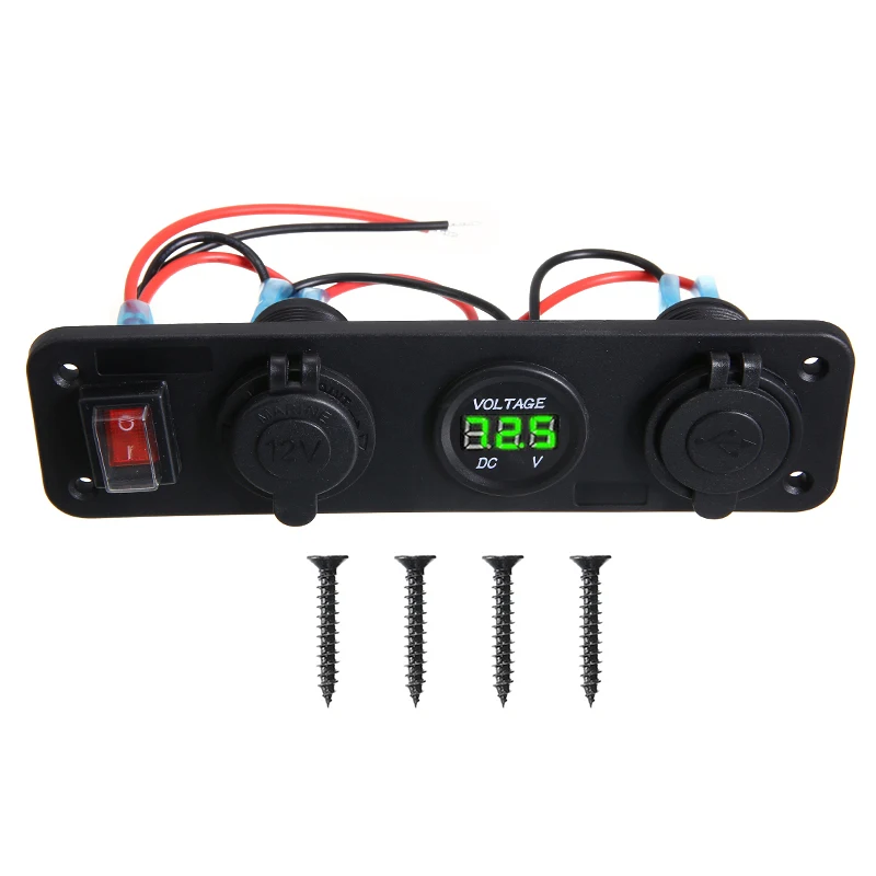 12V-24V Cigarette Lighter Socket 2 USB Splitter Charger Adapter Green Voltmeter Digital Display Auto Accessories