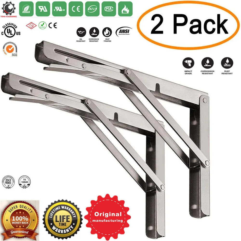 

14/16Inch Folding Shelf Brackets,Heavy Duty 304 Stainless Steel Collapsible Bracket for DIY Space Saving Wall Mounted Work Bench