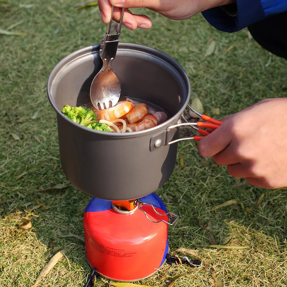 Набор посуды для кемпинга ветрозащитная наружная газовая кемпинговая печь туристическое снаряжение Складная ложка-вилка горшки для приготовления пищи на открытом воздухе для пикника кемпинга