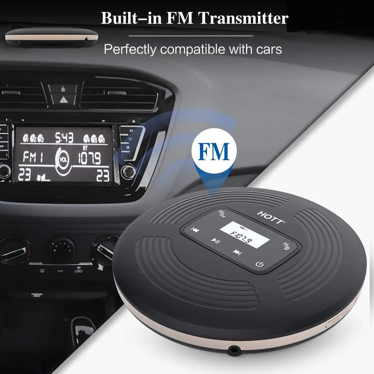 Tocador de cd Touch e Display de Retroiluminação Reprodutor de Música 5.0 com Transmissor Hott Portátil Recarregável Bluetooth Botão fm - Image 3