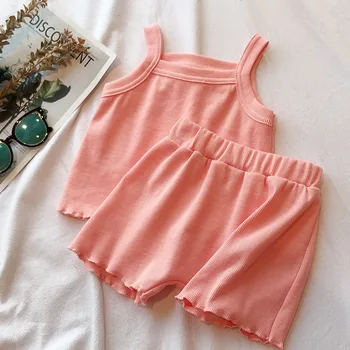 

Summer Girl Clothes Solid Color Sling Top Skirt Shorts Two-piece Summer Breathable Infant 0-5 Y Baby Kids Sets outfits