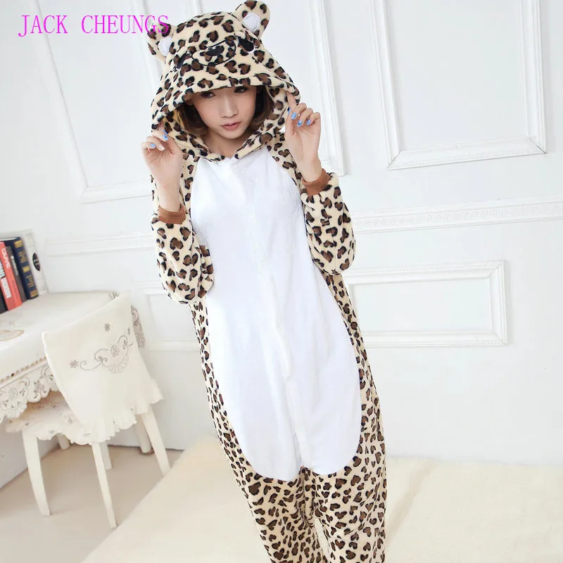 leopard Комбинезон кигуруми с коровой, Винни, Китти, тигром, костюм животного, комбинезон, пижама, пижама, сова, унисекс, пижама, лев, леопард, кот, свинья, пчела - Цвет: leopard