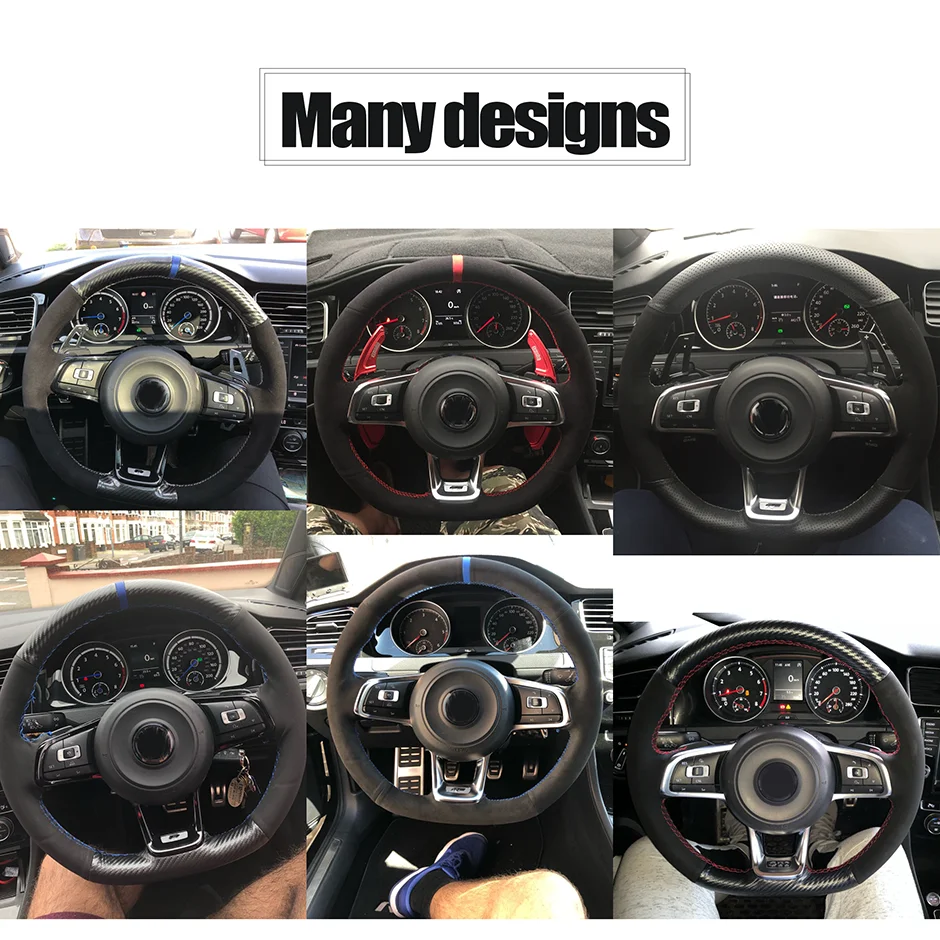 WCaRFun черный замшевый чехол рулевого колеса автомобиля для Volkswagen VW Golf 7 GTI Golf R MK7 VW Polo GTI Scirocco