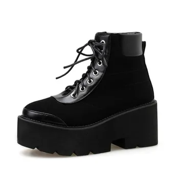 

Punk Style Women Ankle Boots Black 6CM Platform Boot High Tops Military Boots Metal Decor Autumn Winter Botas Mujer