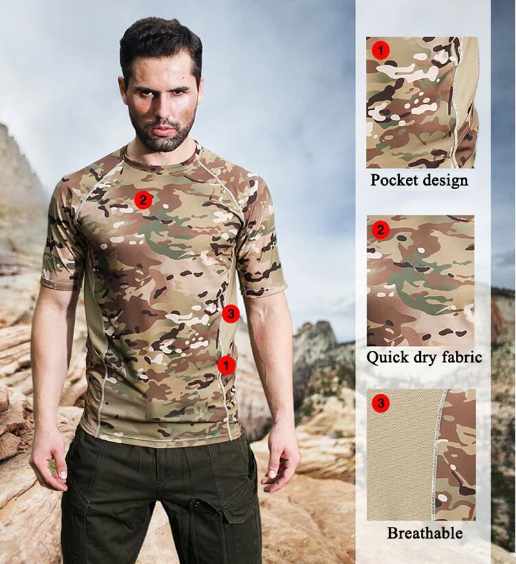 Мужская Уличная Тактическая Военная камуфляжная футболка дышащая армейская Боевая футболка быстросохнущая камуфляжная охотничья походная тройка