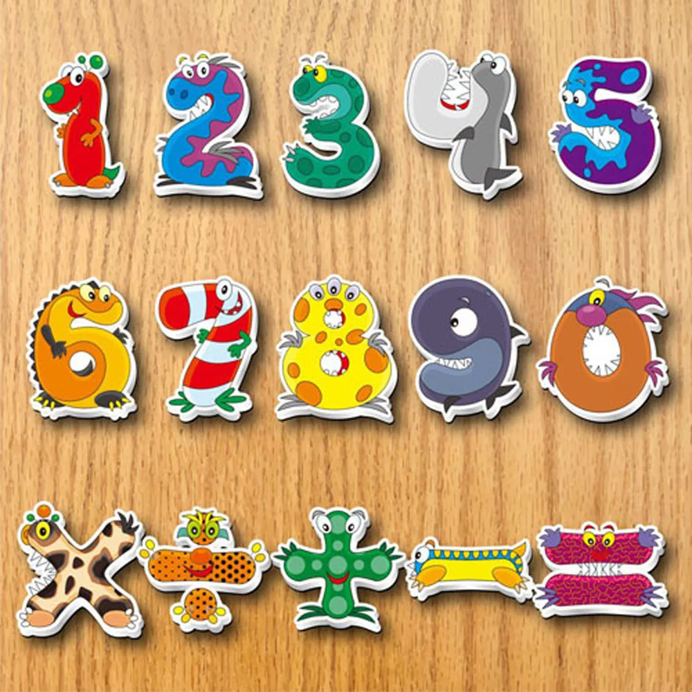 Jouets Magnétiques éducatifs - 60 Aimants Couleurs, Nombres, Symboles Mathématiques (12 Pots) - Pour Tableau, Frigo, Enfants 3+ Ans