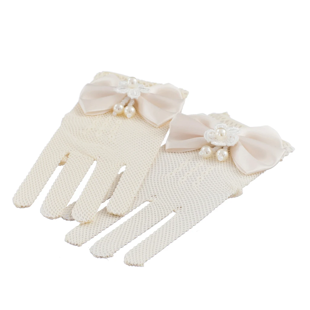 Модные газовые белые детские перчатки с бантом и цветочным узором для девочек; костюм для свадебной вечеринки