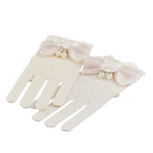 Модные газовые белые детские перчатки с бантом и цветочным узором для девочек; костюм для свадебной вечеринки
