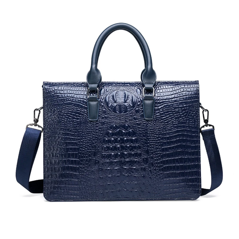 Мужская кожаная сумка через плечо с крокодиловым узором, Двойная кожаная мужская сумка для ноутбука, деловой портфель, водонепроницаемая сумка-мессенджер, сумка