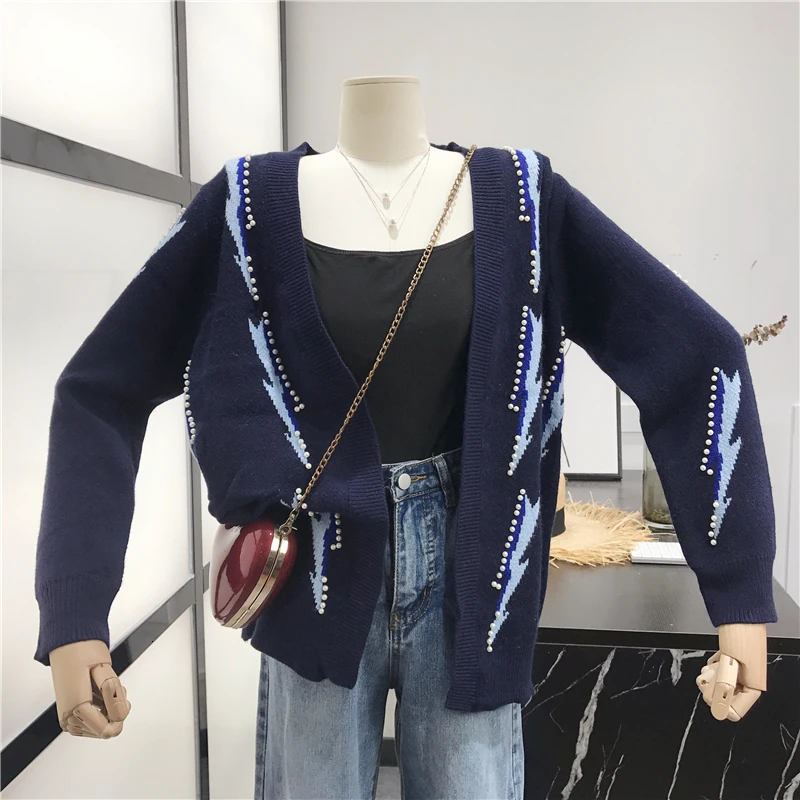 new autumn wild loose thin lightning bead sweater