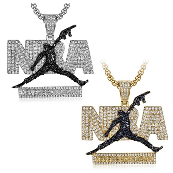 

Hip-Hop Basketball Letter Men necklace AAA Cubic Zircon Pendant Steel Necklace Men Basketball Sports Jewelry