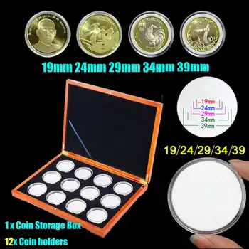 

12Pcs Wood Coin Protection Display Box Storage Case Holder Round Box Commemorative Collection Box
