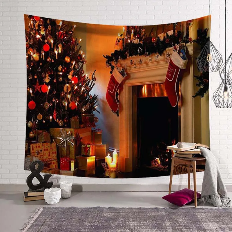 Xmas Party Wall Tapestry 3D Christmas Tapestry Wall Hanging Tapestry Art Carpet Blanket Christmas Home Decoration Bedspread Mat
