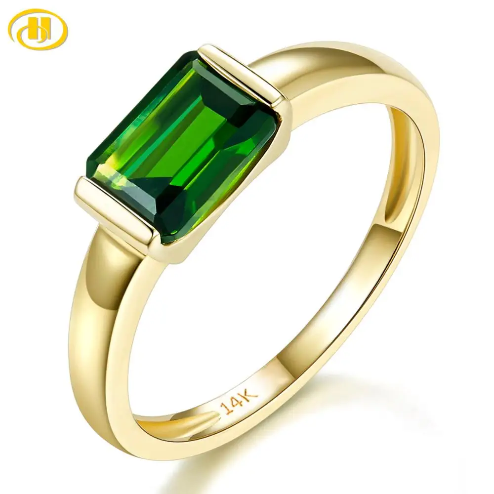 Hutang 14K желтого золота натуральный хром диопсид 0 95 карат восьмиугольная кофеварка для женщин годовщина