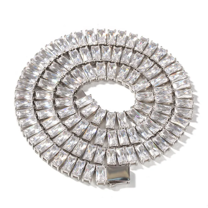 Ожерелье с цепочками, 16 дюймов-20 дюймов, кубический из нержавеющей стали с цирконом, модное ожерелье в стиле хип-хоп, ювелирные изделия для мужчин и женщин, подарки - Metal Color: Imitation Rhodium Plated