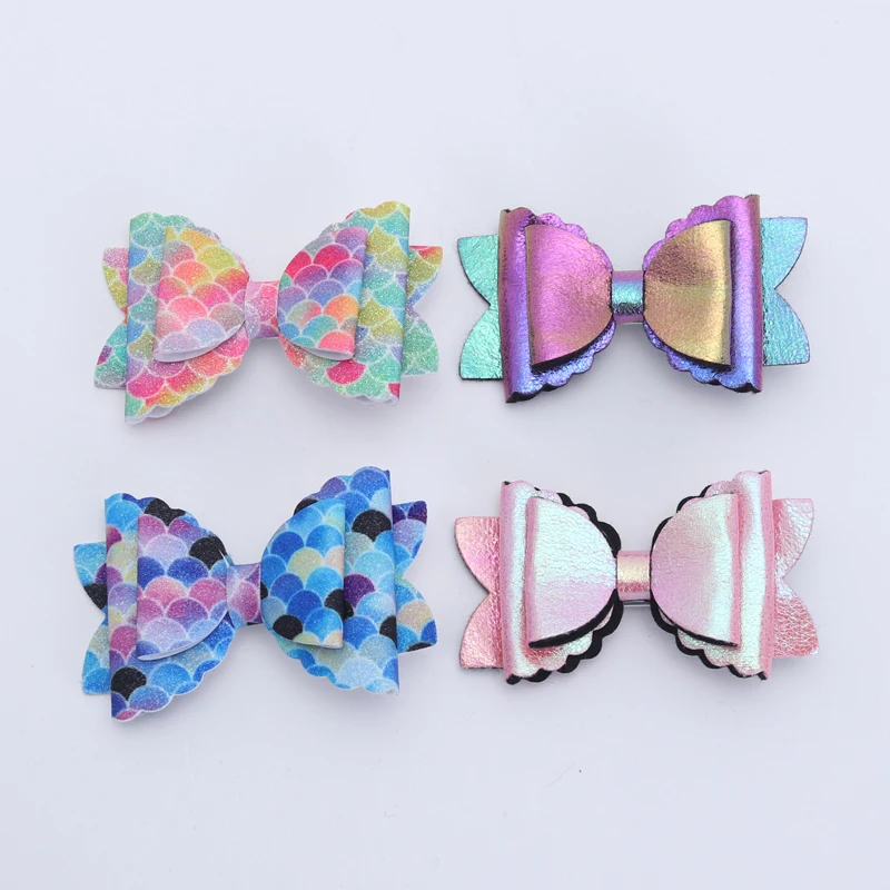 GirlsHairgripsGlitterMermaidHairClipsShinnyHairpinPuLeather