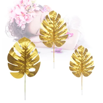 

12pcs Monstera Leaves Artificial Golden Simulation Tropical Leaves for Hawaii Home Party Decoration