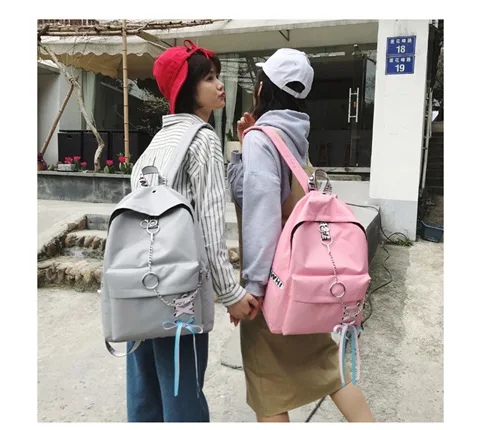 Chain Canvas female book bag backpack 5pcs/set school bag schoolbag travel pack fashion Tassel women teenage teenagers girl