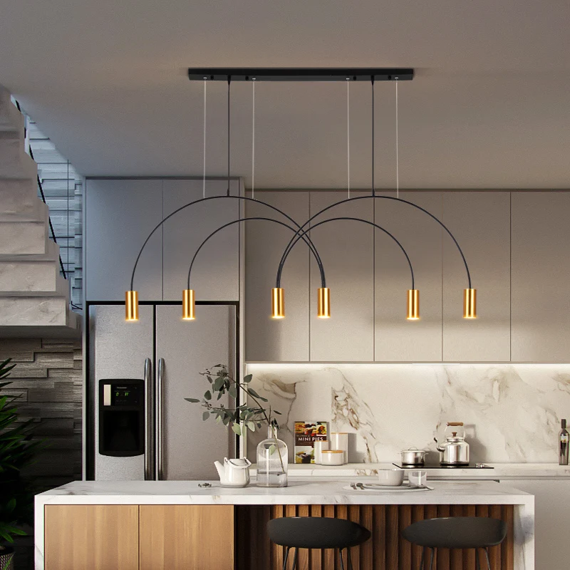 

Modern Minimalist Line Pendant Lights Nordic Golden Restaurant Hanging Lamp Light Luxury Dining Room Bar Suspendu Light Fixtures