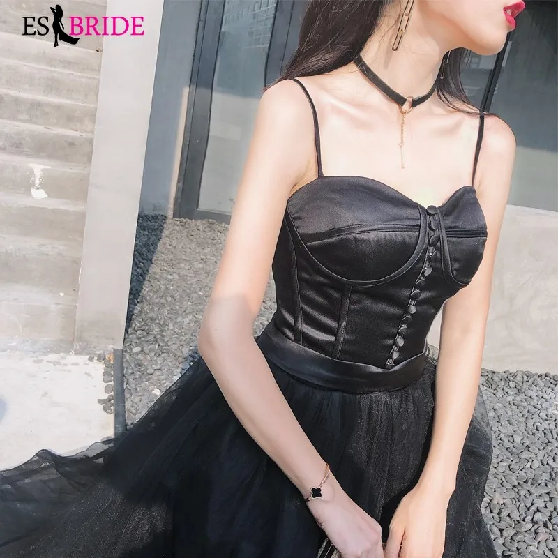 Robe De Soiree ES2835 элегантное ТРАПЕЦИЕВИДНОЕ простое Тюлевое вечернее платье с v-образным вырезом длинное черное торжественное свадебное платье