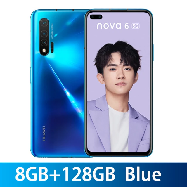 huawei Nova 6, 5G NR, 8 ГБ, 128 ГБ, Kirin 990, четыре ядра, 6,57 дюймов, 2400x1080 P, полный экран, 3 камеры заднего вида, 2 фронтальные камеры, сотовый телефон - Цвет: Blue 8GB 128GB