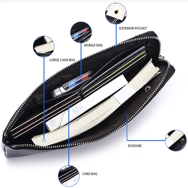 New Man Purse Men Wallet Long Zipper Style Large Capacity Multilayer Card Phone Bag Change Soft Hand Bag