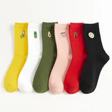 Женские носки осенние и зимние новые продукты вышитые фрукты, авокадо яркие носки модные носки