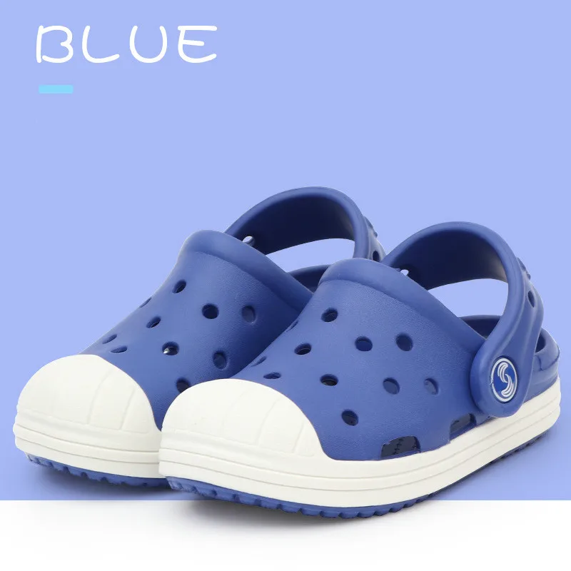 Shell head Boy Girl Beach Slippers Children Sandals Summer Cartoon Kids Shoes EVA Resistance Breathable Antislip Baby - Color: BLUE