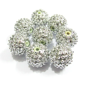 

New Design ! 20mm 100pcs/lot Silvery Flower Shape Resin Rhinestone Beads For Fashion Chunky Jewerly