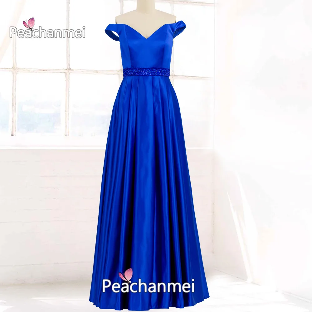 

Real Photo Formal Evening Dress Long Satin Off The Shoulder Robe De Soiree Prom Dress A Line Sash Elegant Sexy Ball Gowns
