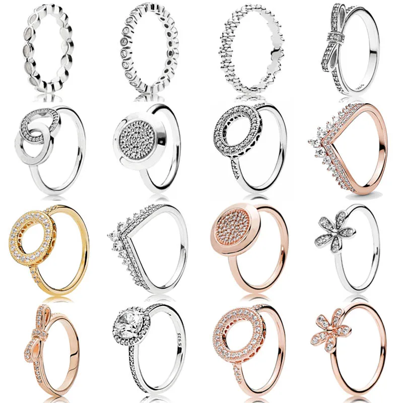 925 Sterling Silver Ring Pave Logo Signature Circles Hearts of Halo Princess Wishbone Bow For Women Gift Fashion Jewelry | Украшения и